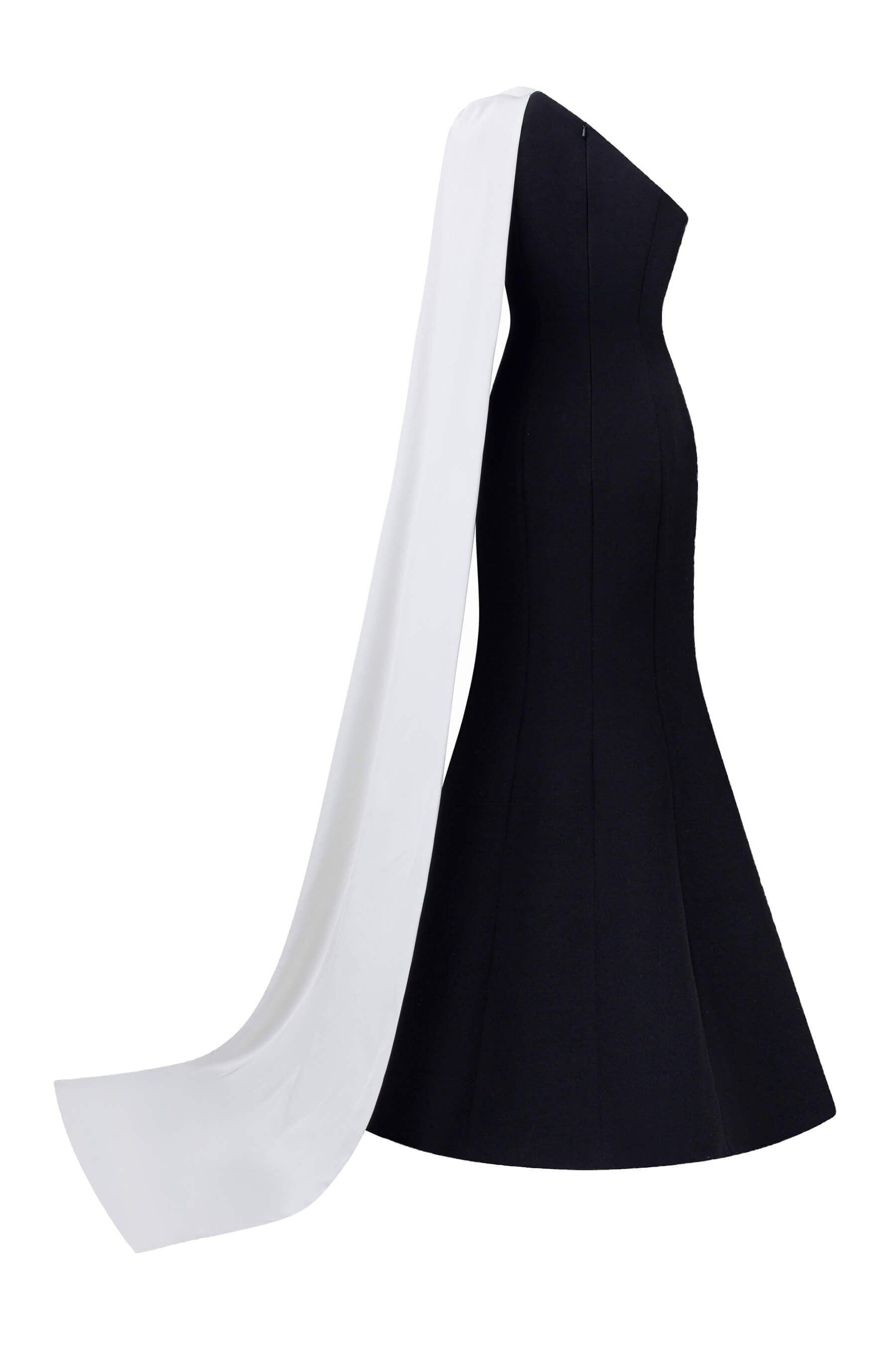 Emelia Mermaid Asymmetric Sleeved Scuba Floor Length Dress - MEAN BLVD