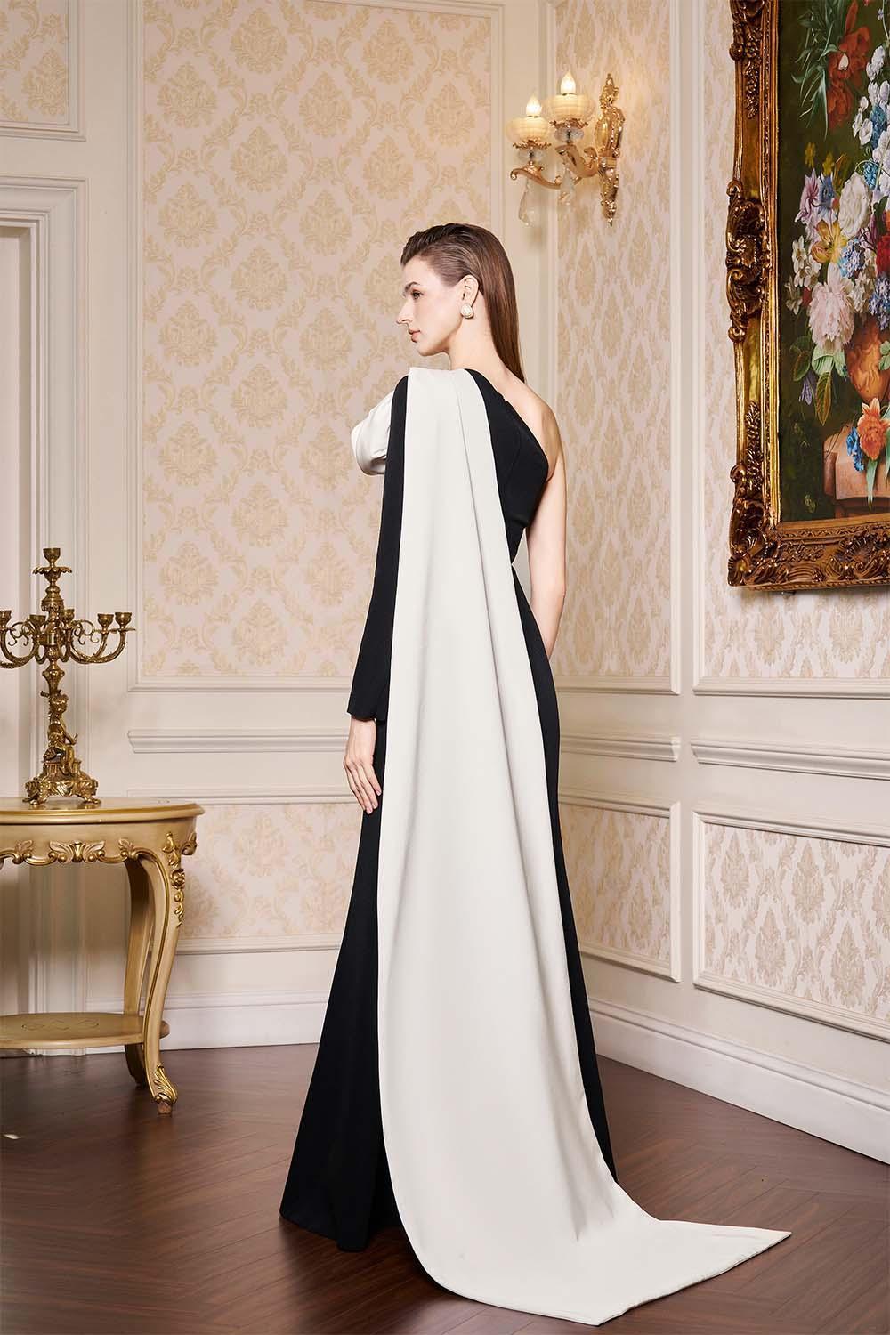 Emelia Mermaid Asymmetric Sleeved Scuba Floor Length Dress - MEAN BLVD