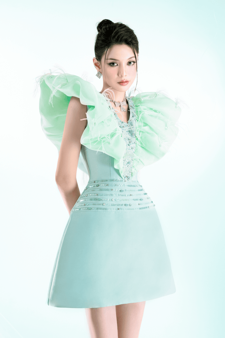 Emeralda A-line V-Neck Taffeta Mini Dress - MEAN BLVD