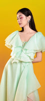 Emili Asymmetric Ruffle Layer Foam Organza Ankle Length Dress - MEAN BLVD