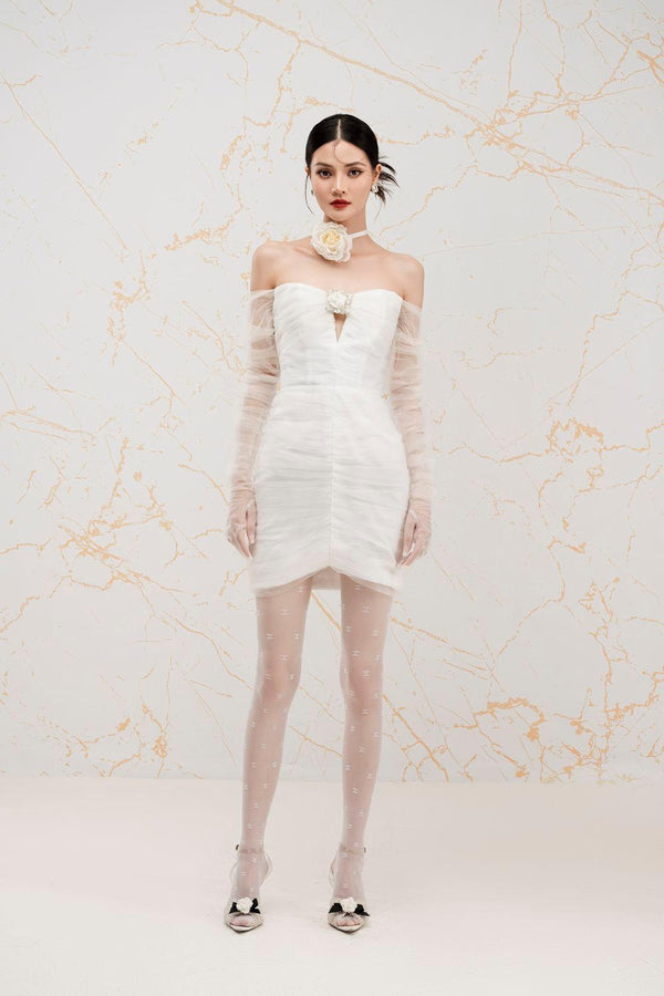 Emilia Strapless Gathered Mesh Mini Dress - MEAN BLVD