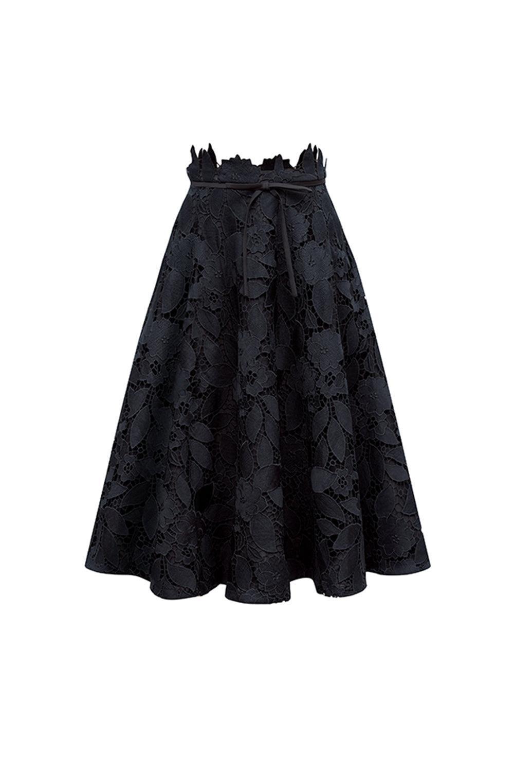 Émilie A-line Bow Tie Lace Midi Skirt - MEAN BLVD