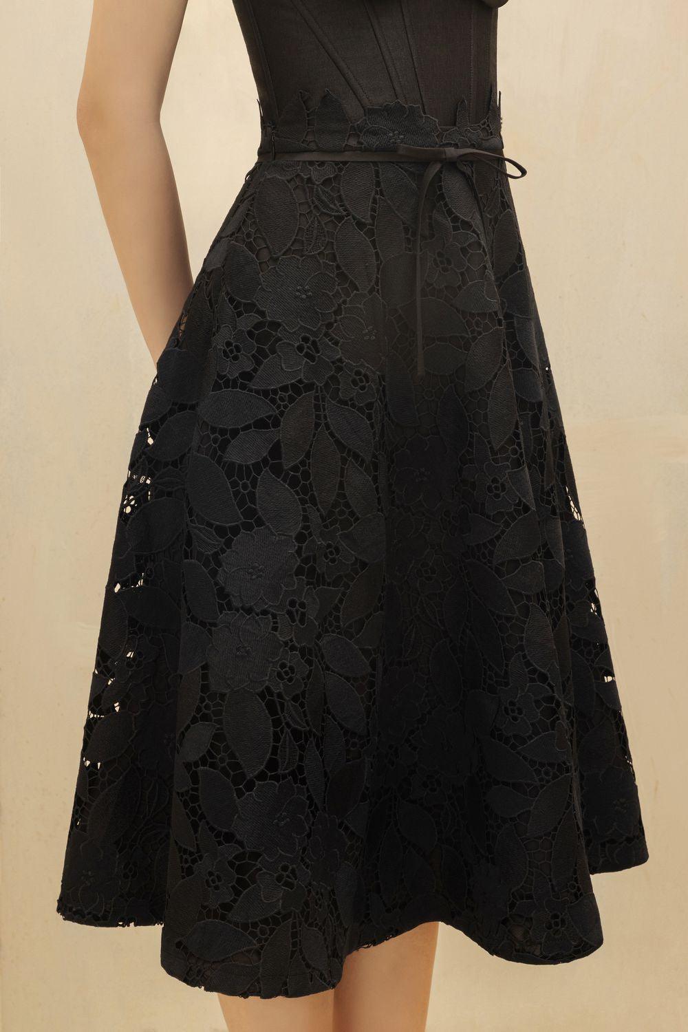 Émilie A-line Bow Tie Lace Midi Skirt - MEAN BLVD