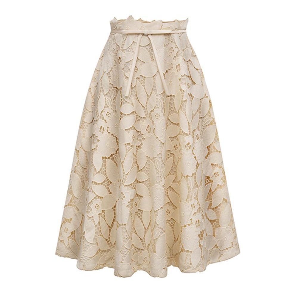 Émilie A-line Bow Tie Lace Midi Skirt - MEAN BLVD