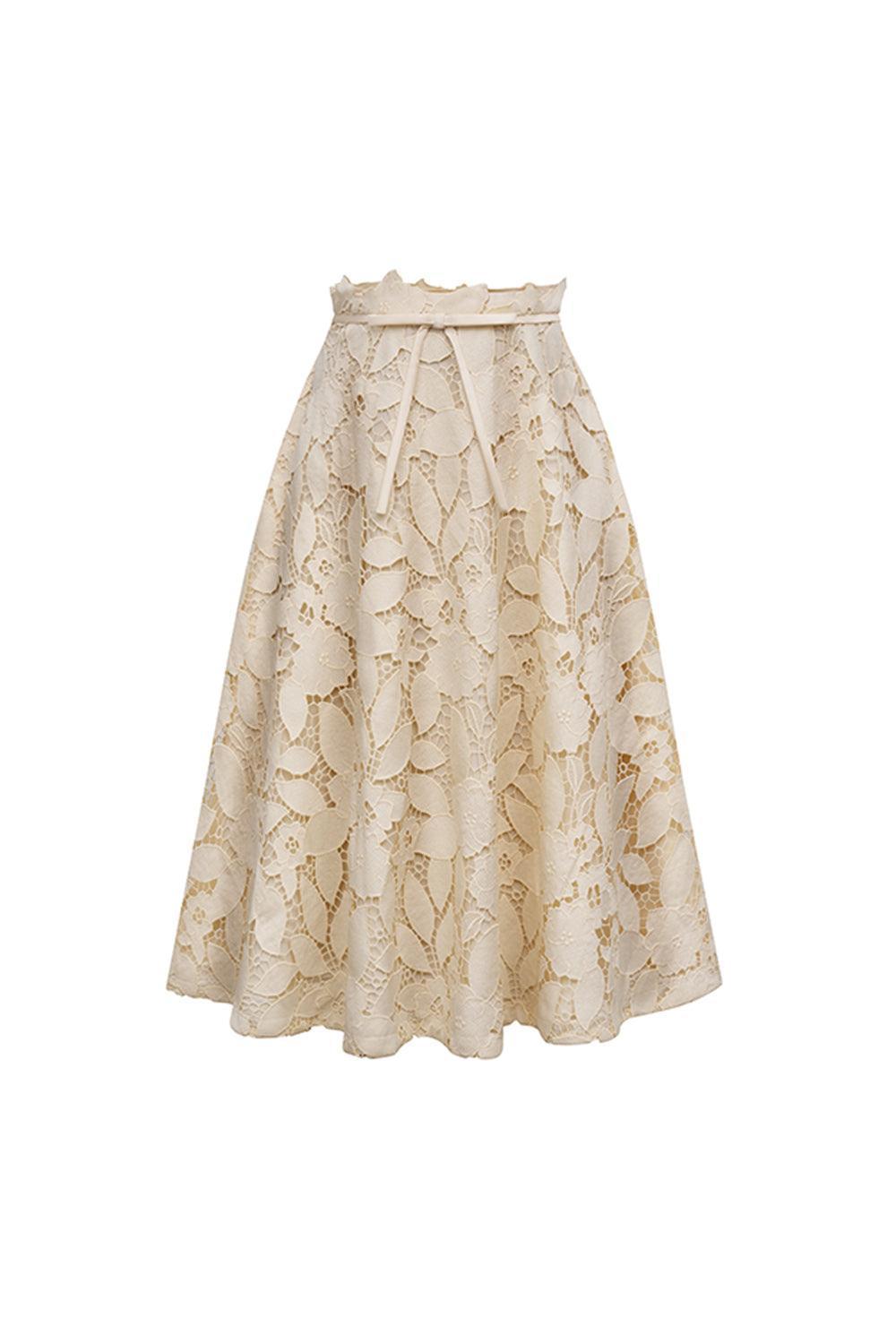 Émilie A-line Bow Tie Lace Midi Skirt - MEAN BLVD
