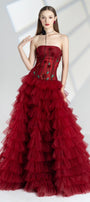 Emily Fit and Flare Straight Across Neck Mesh Floor Length Dress - MEAN BLVD
