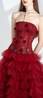 Emily Fit and Flare Straight Across Neck Mesh Floor Length Dress - MEAN BLVD
