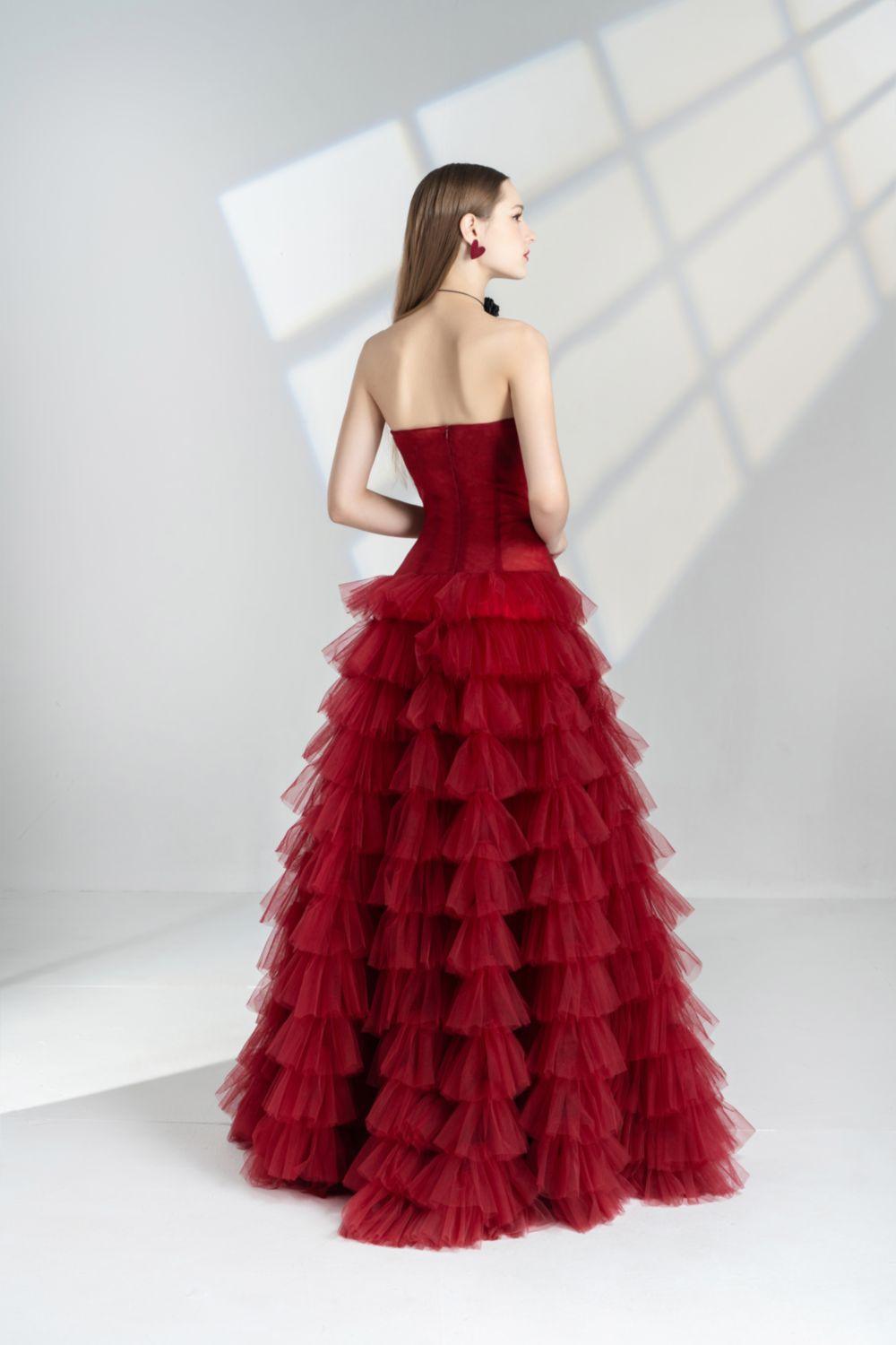 Emily Fit and Flare Straight Across Neck Mesh Floor Length Dress - MEAN BLVD