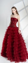 Emily Fit and Flare Straight Across Neck Mesh Floor Length Dress - MEAN BLVD