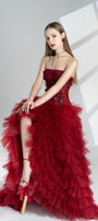 Emily Fit and Flare Straight Across Neck Mesh Floor Length Dress - MEAN BLVD