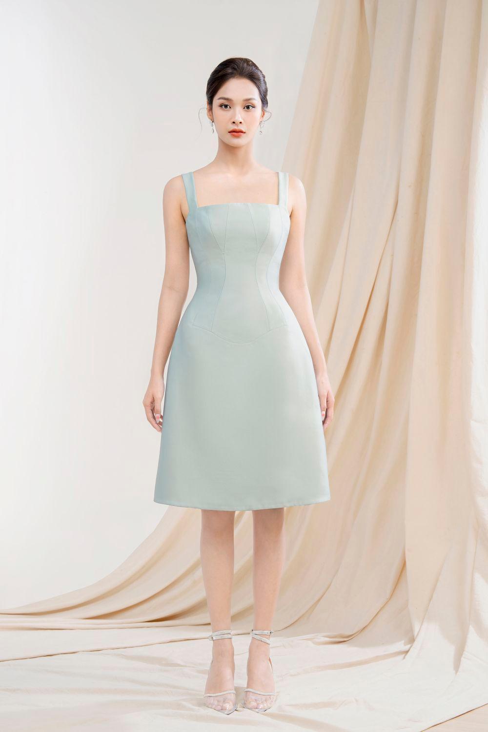 Women's Emma A-line Strappy Polycotton Knee-length Dress S/M/L Light Blue/Bronze Brown MEAN BLVD M / Light Blue Women's Emma A-line Strappy Polycotton Knee-length Dress S/M/L Light Blue/Bronze Brown MEAN BLVD M / Light Blue