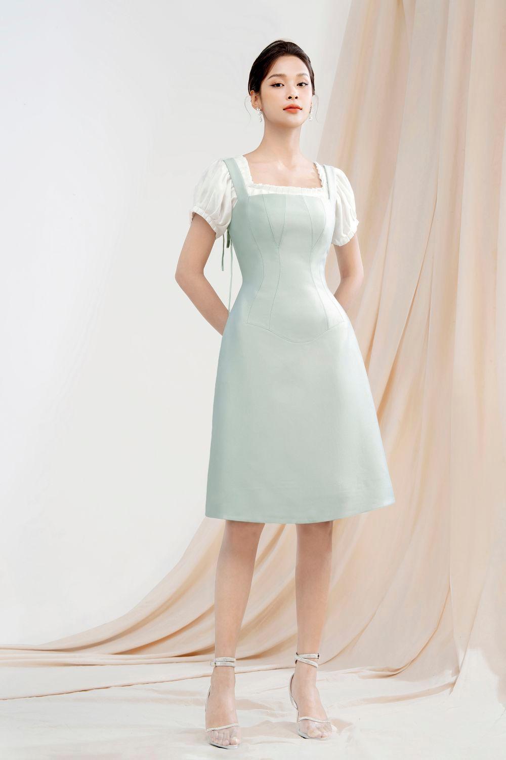 Women's Emma A-line Strappy Polycotton Knee-length Dress S/M/L Light Blue/Bronze Brown MEAN BLVD M / Light Blue Women's Emma A-line Strappy Polycotton Knee-length Dress S/M/L Light Blue/Bronze Brown MEAN BLVD M / Light Blue