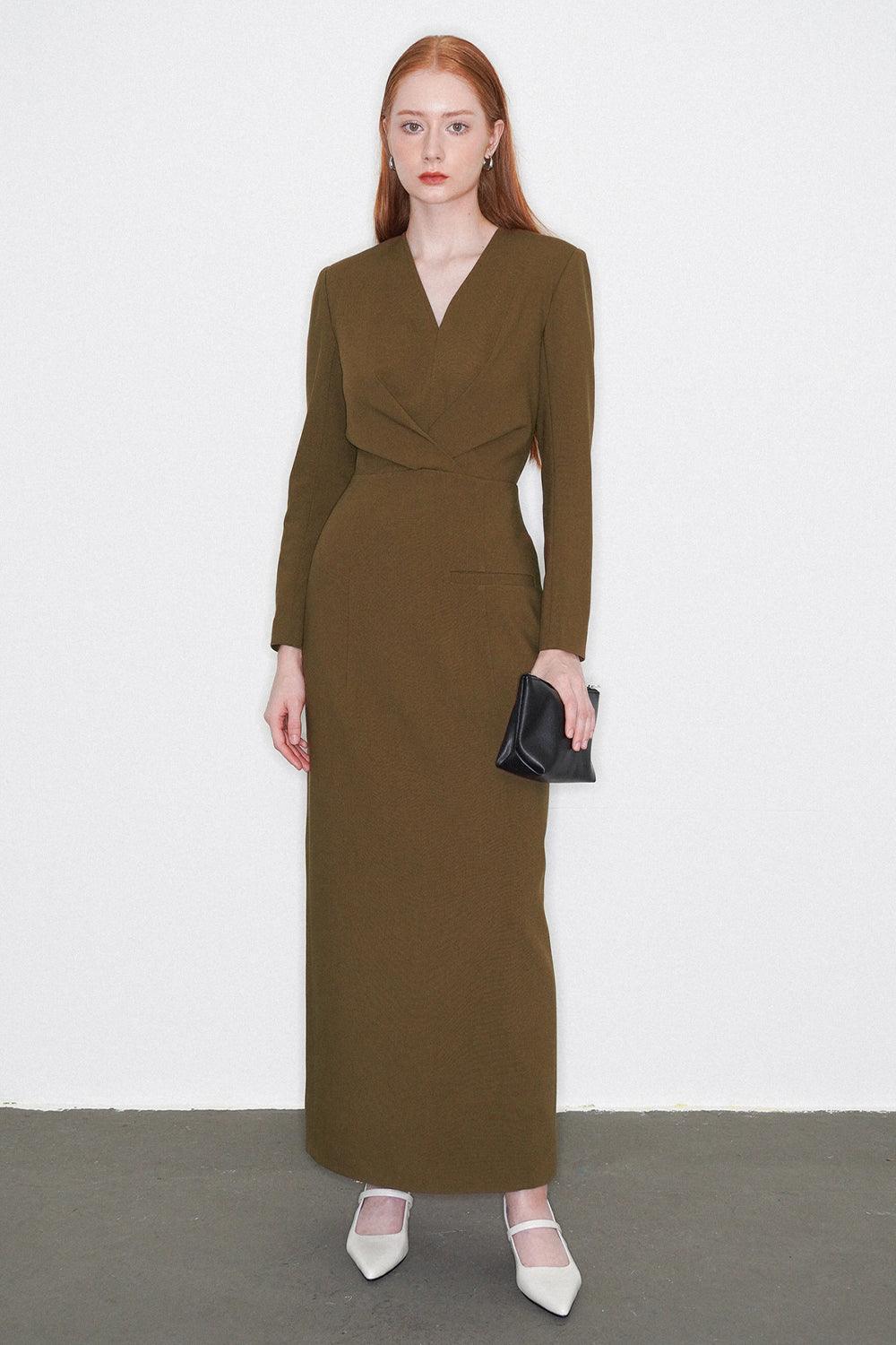 Emma Sheath V-Neck Polycotton Maxi Dress - MEAN BLVD