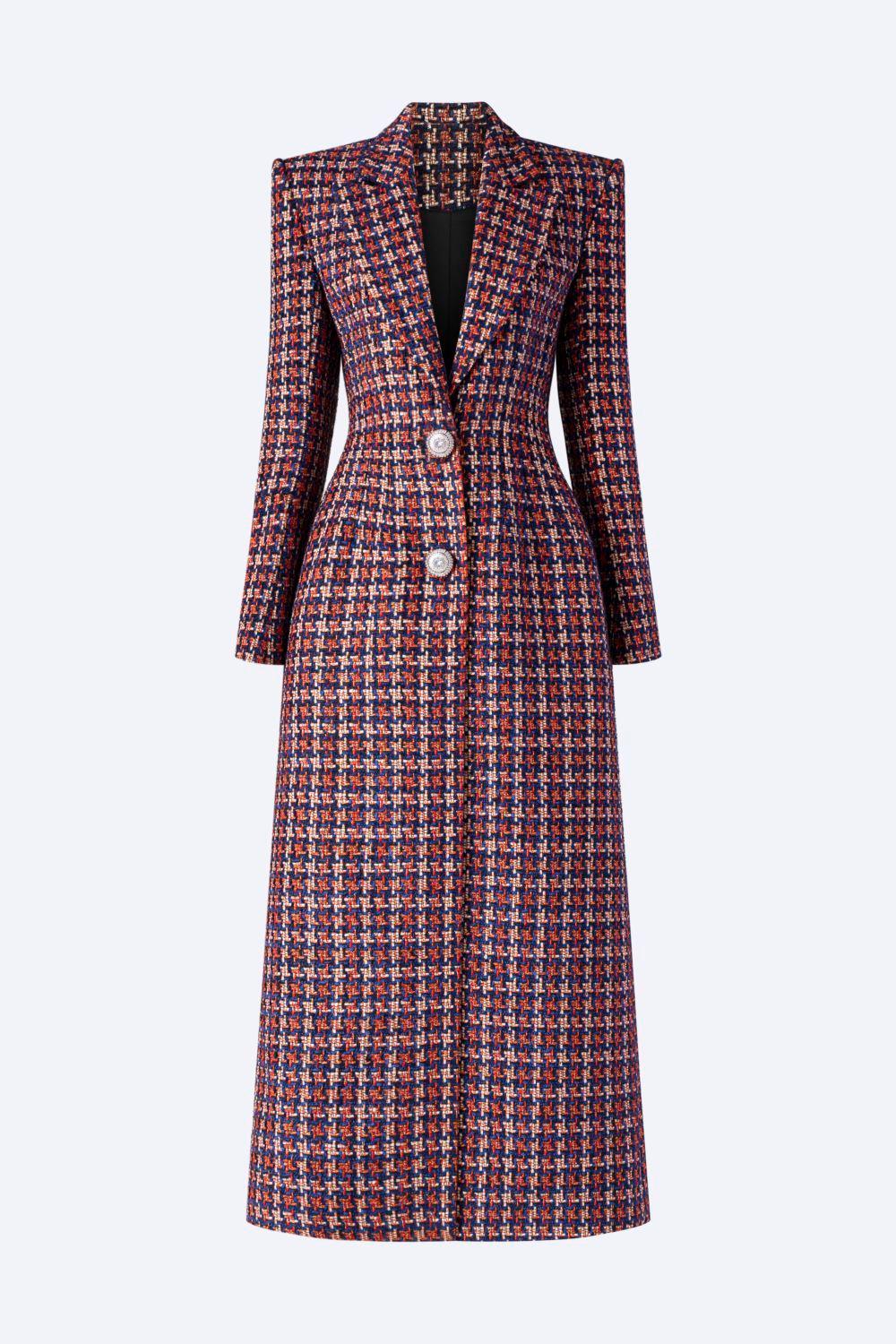 Emma Structured Notch Lapel Tweed Midi Trench Coat - MEAN BLVD
