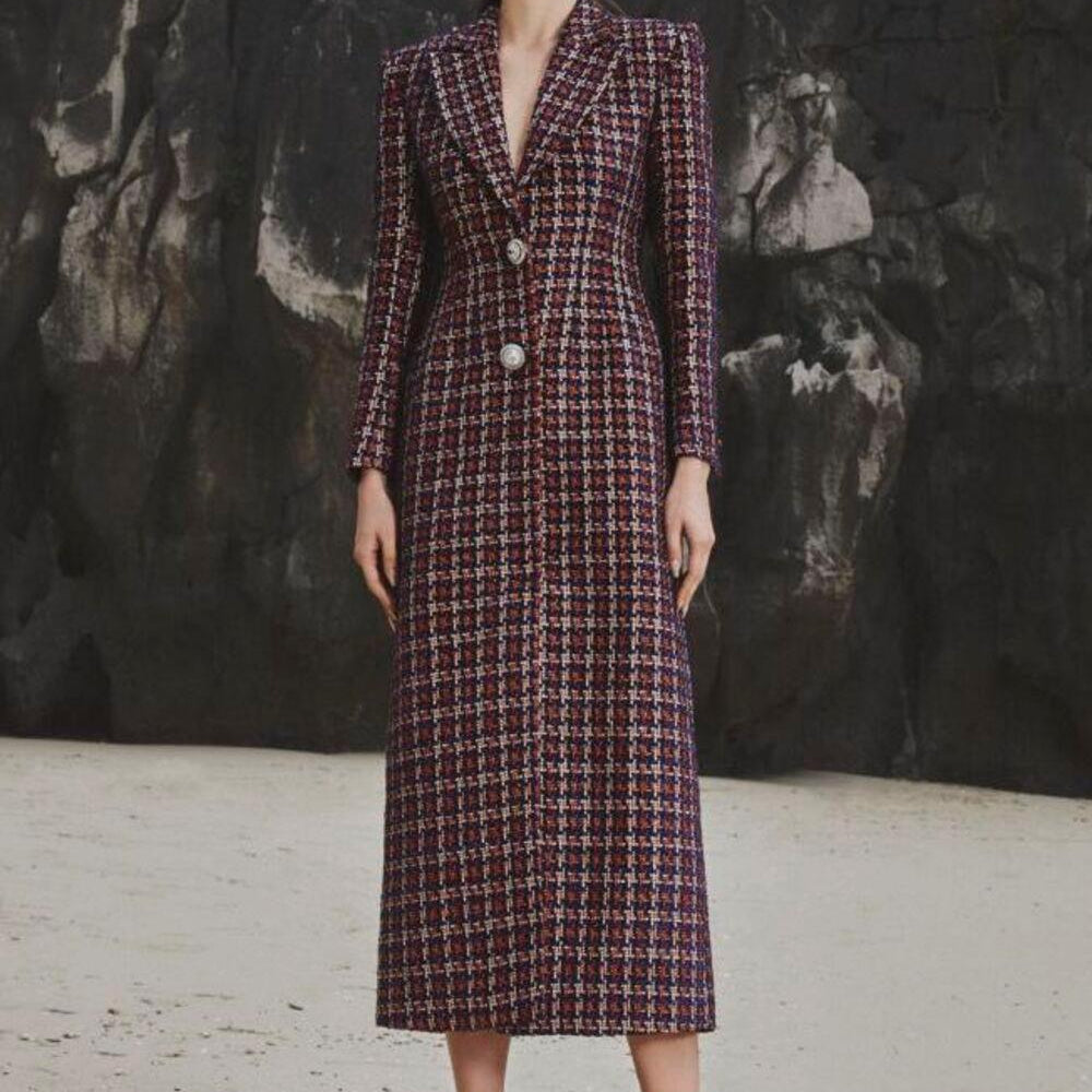 Emma Structured Notch Lapel Tweed Midi Trench Coat - MEAN BLVD