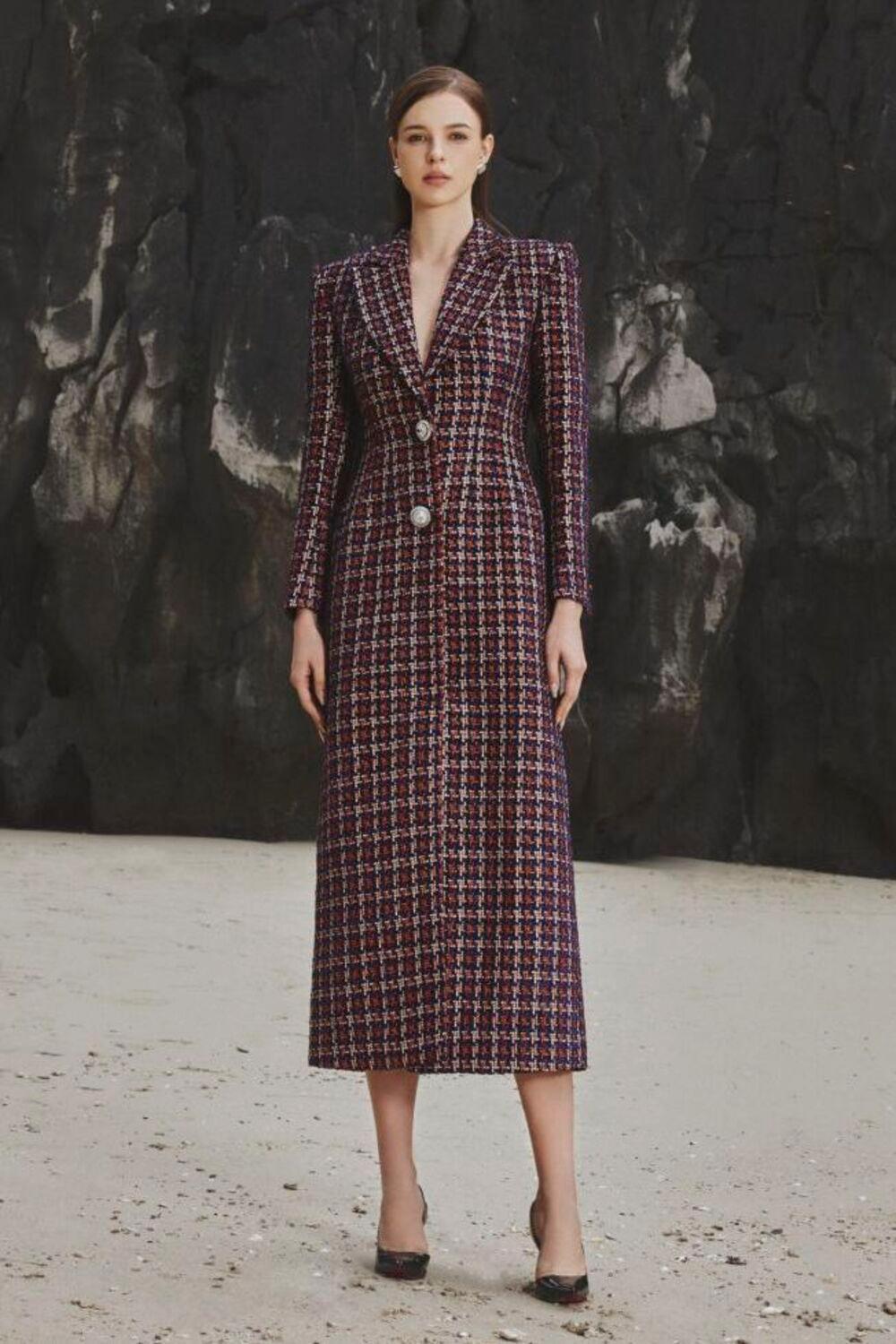 Emma Structured Notch Lapel Tweed Midi Trench Coat - MEAN BLVD