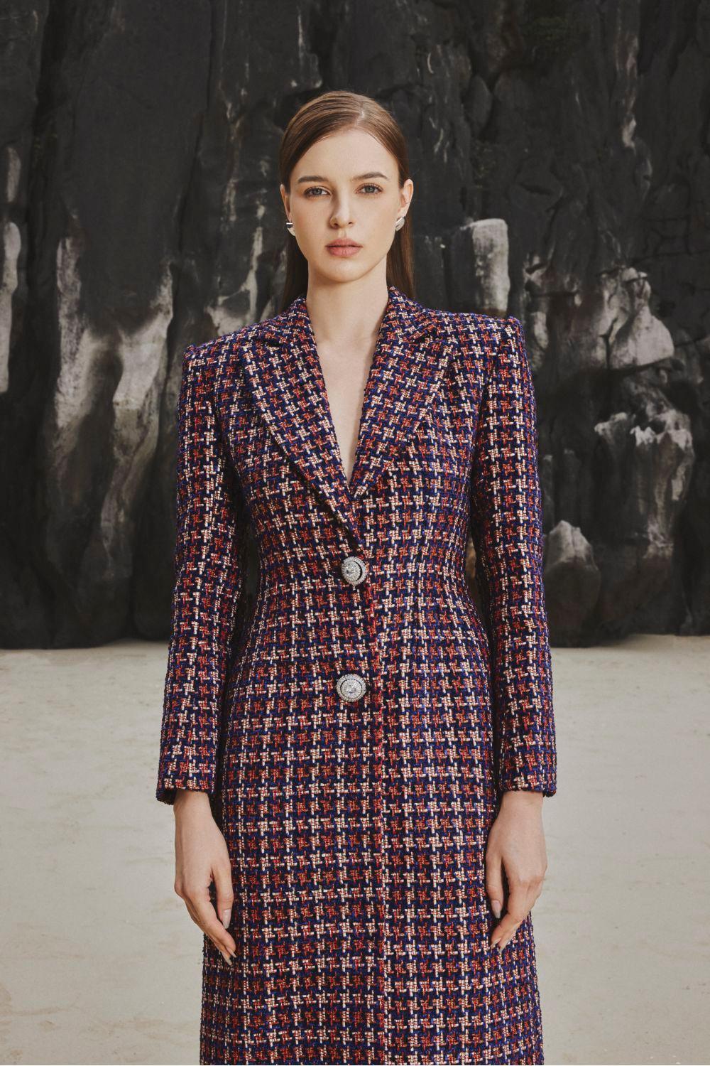 Emma Structured Notch Lapel Tweed Midi Trench Coat - MEAN BLVD
