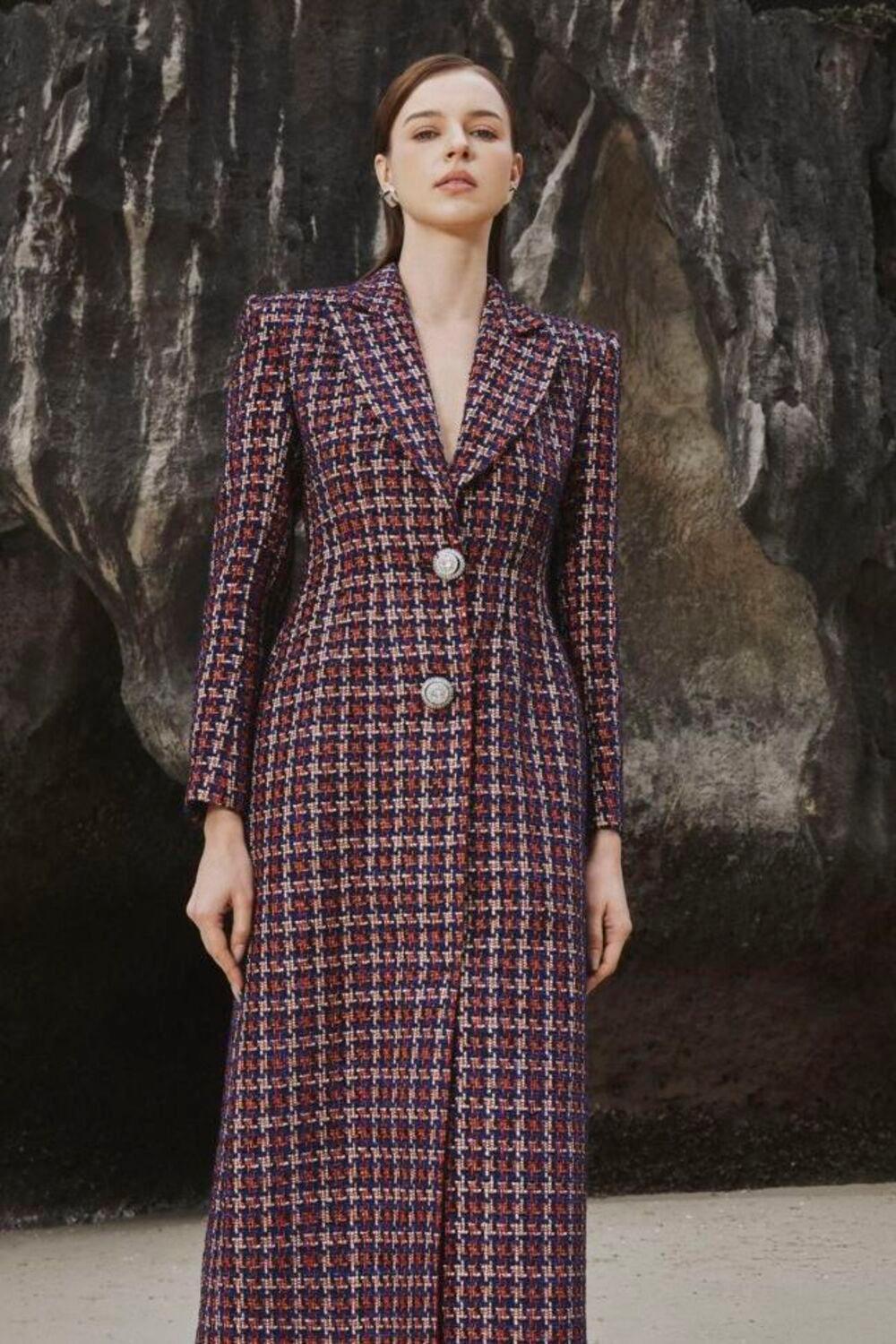 Emma Structured Notch Lapel Tweed Midi Trench Coat - MEAN BLVD