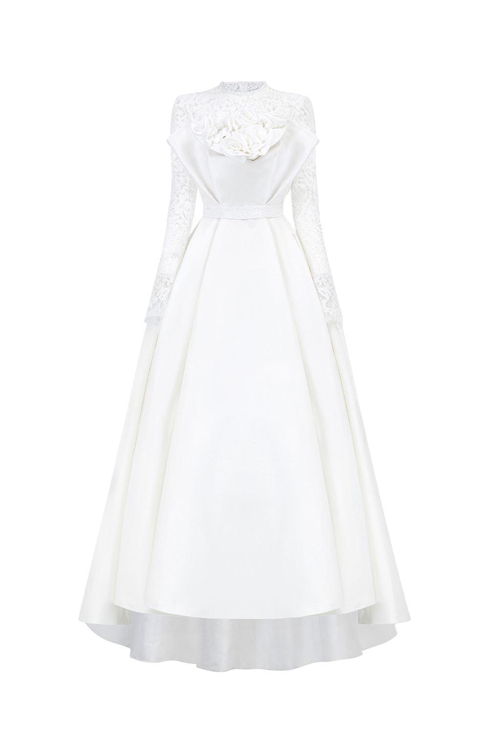 Emmalyn A-line Round Neck Taffeta Silk Floor Length Dress - MEAN BLVD