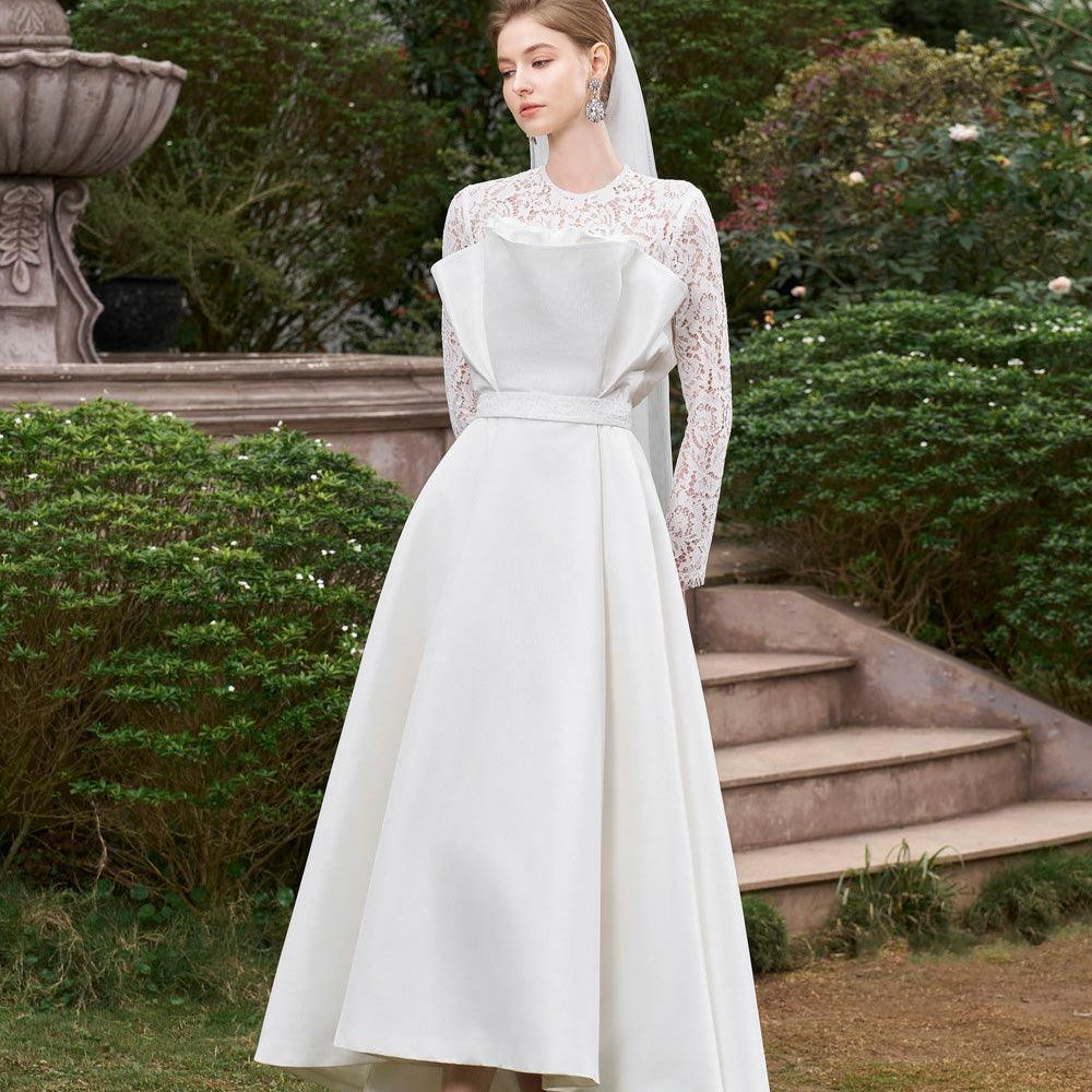 Emmalyn A-line Round Neck Taffeta Silk Floor Length Dress - MEAN BLVD