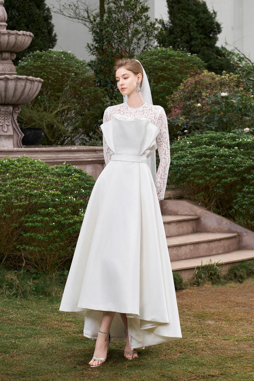 Women's Emmalyn A-line Round Neck Taffeta Silk Floor Length Dress XS/S/M/L/XL/XXL/Customize White MEAN BLVD White / M
