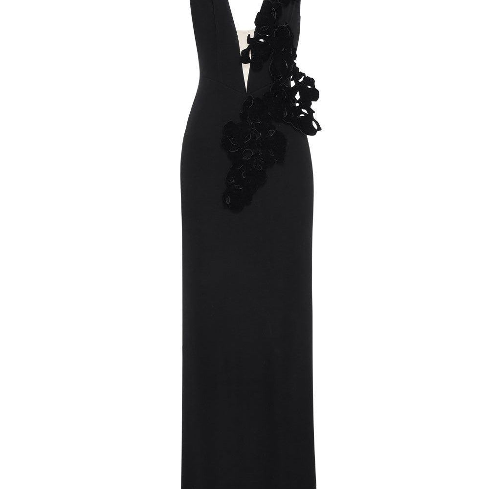 Emory Sheath V-Neck Satin Crepe Floor Length Dress - MEAN BLVD