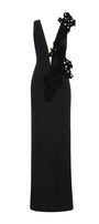 Emory Sheath V-Neck Satin Crepe Floor Length Dress - MEAN BLVD