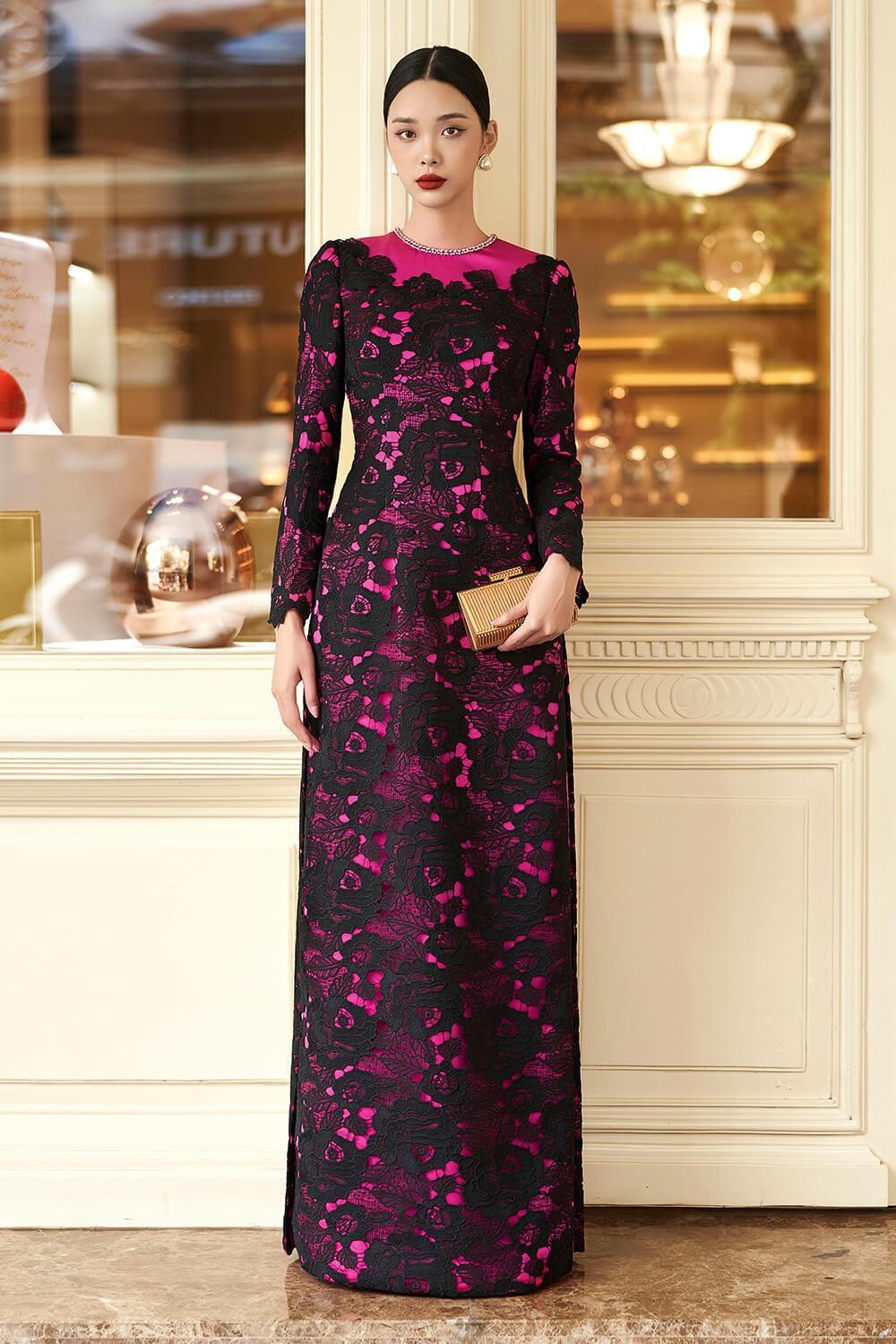 Empira Straight Stone Silk Lace Floor Length Ao Dai - MEAN BLVD