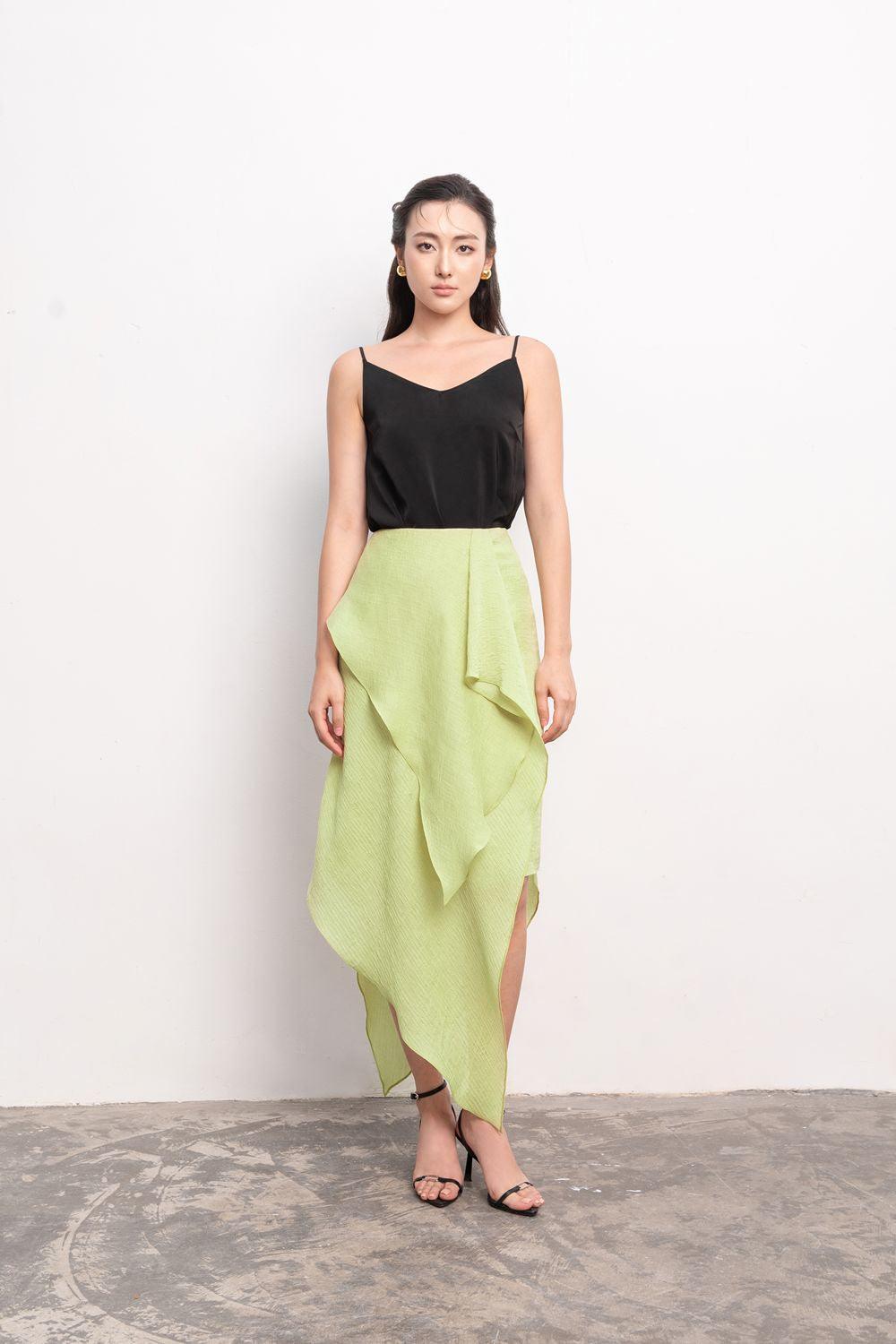 Enola Asymmetric Ruffled Foam Chiffon Ankle Length Skirt - MEAN BLVD