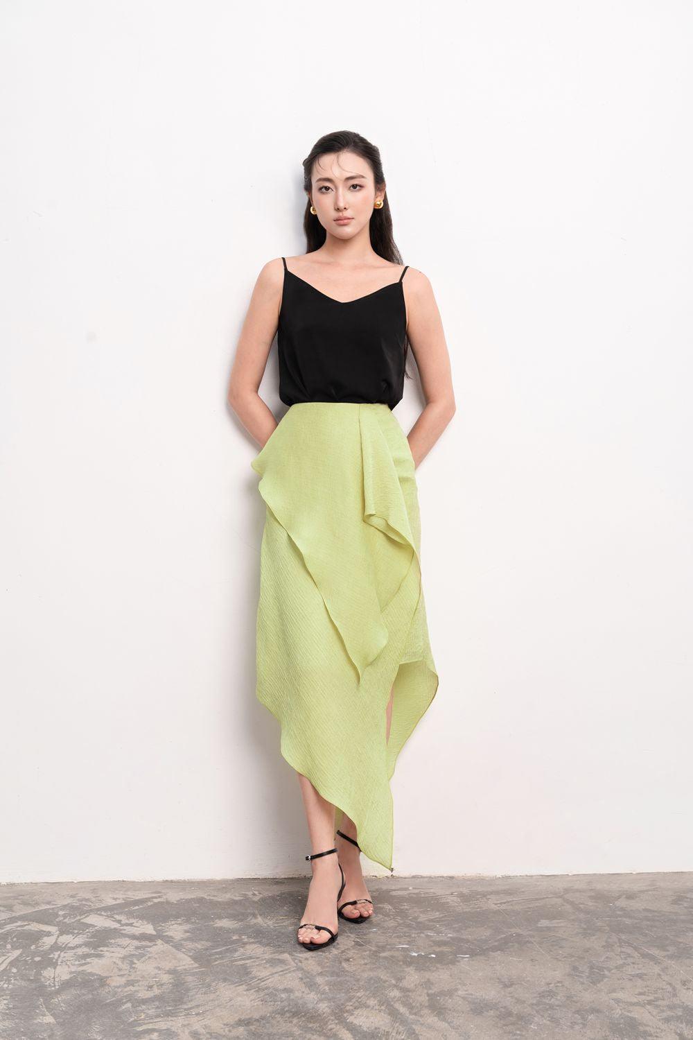 Enola Asymmetric Ruffled Foam Chiffon Ankle Length Skirt - MEAN BLVD