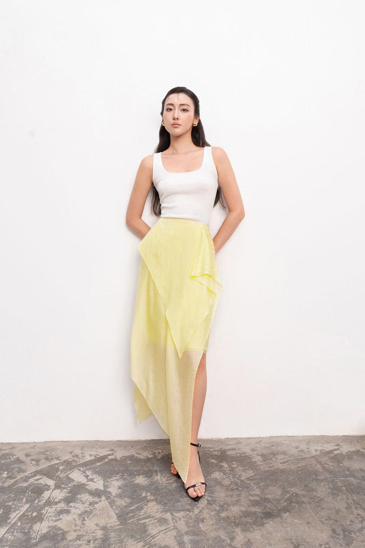 Enola Asymmetric Ruffled Foam Chiffon Ankle Length Skirt - MEAN BLVD
