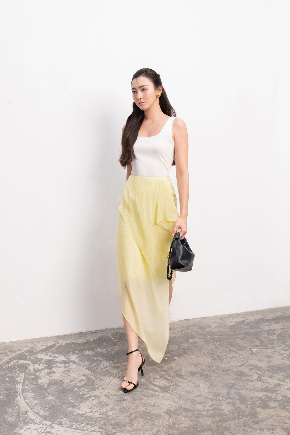 Enola Asymmetric Ruffled Foam Chiffon Ankle Length Skirt - MEAN BLVD