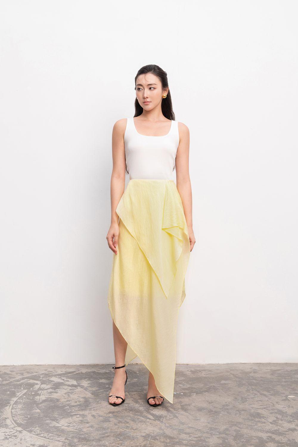 Enola Asymmetric Ruffled Foam Chiffon Ankle Length Skirt - MEAN BLVD