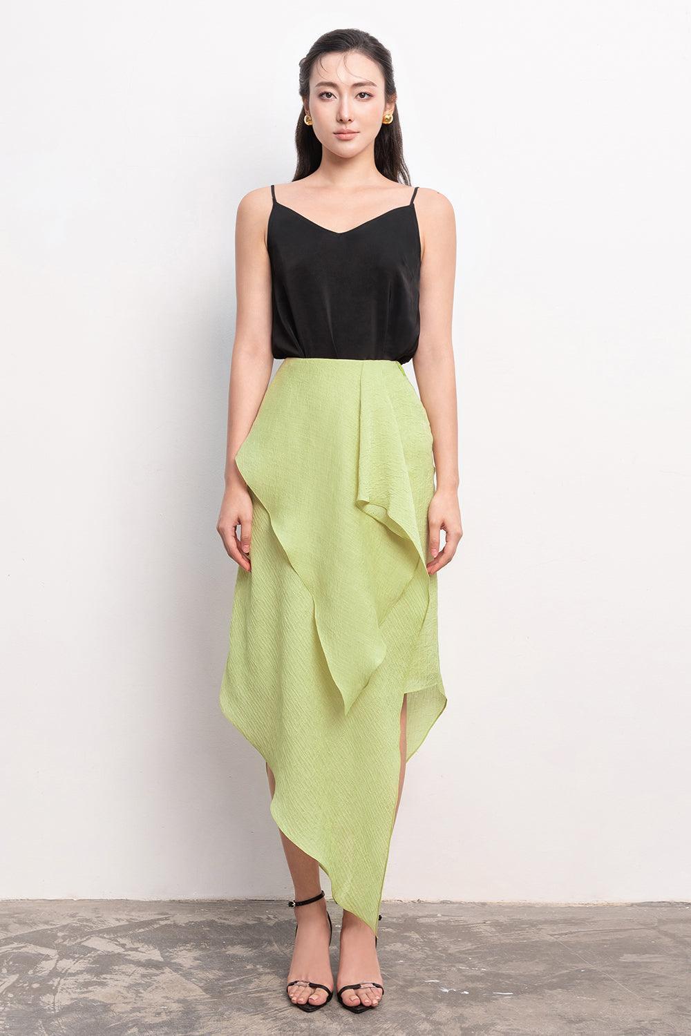Enola Asymmetric Ruffled Foam Chiffon Ankle Length Skirt - MEAN BLVD