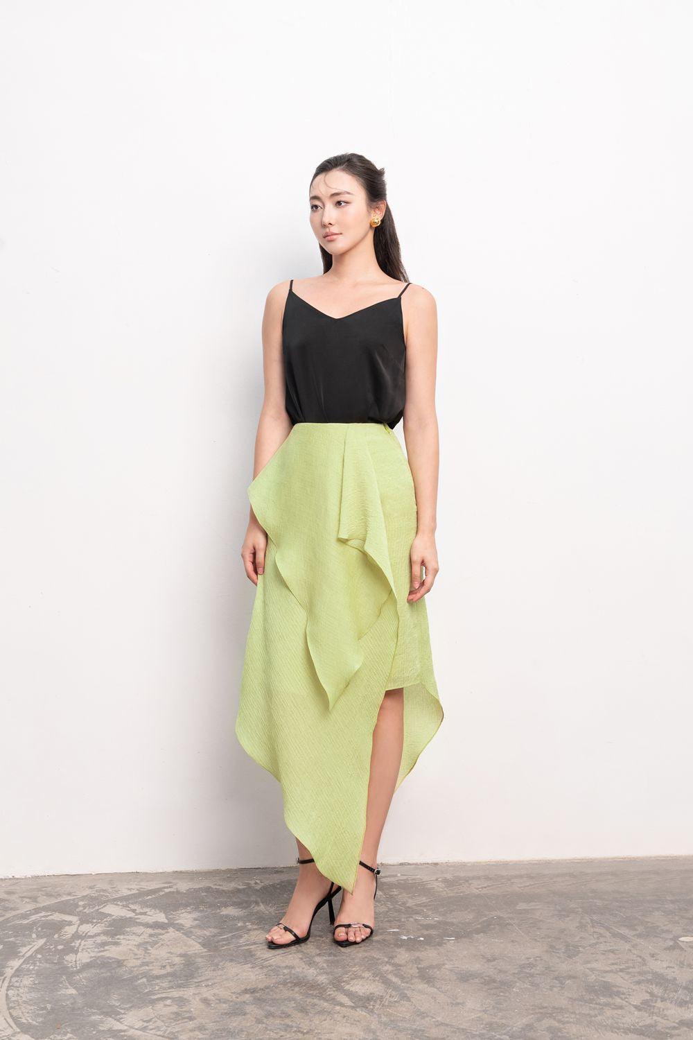 Enola Asymmetric Ruffled Foam Chiffon Ankle Length Skirt - MEAN BLVD