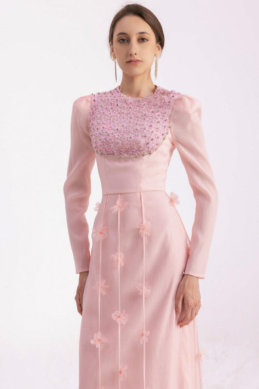 Enriquez Sheath Round Neck Mesh Silk Floor Length Dress - MEAN BLVD