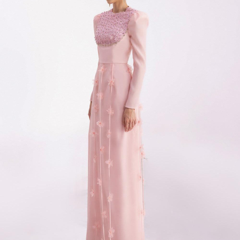 Enriquez Sheath Round Neck Mesh Silk Floor Length Dress - MEAN BLVD