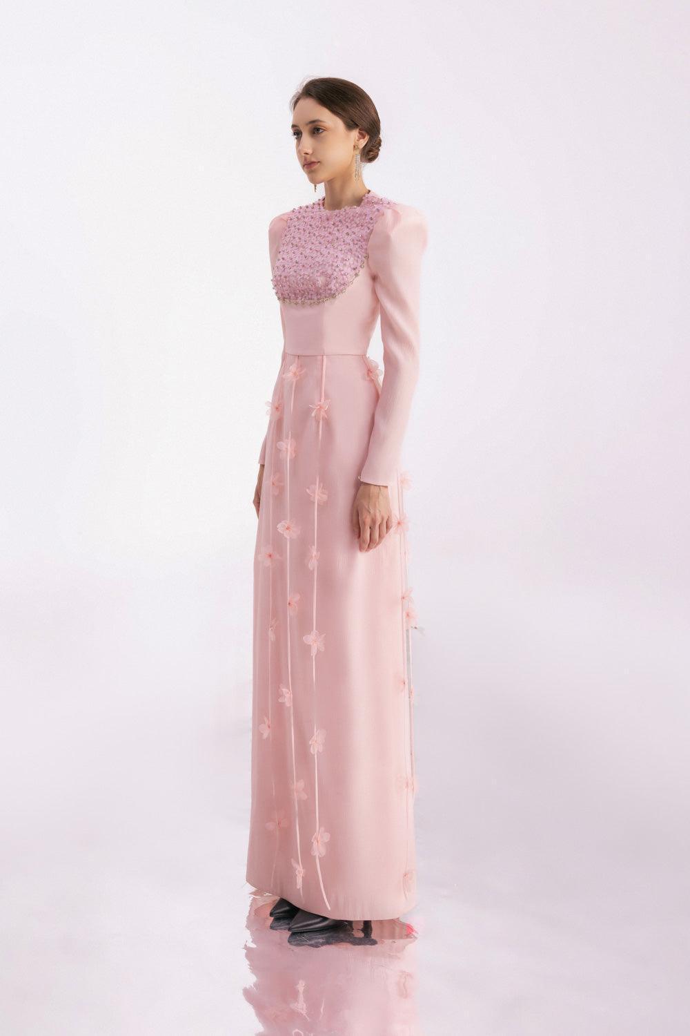 Enriquez Sheath Round Neck Mesh Silk Floor Length Dress - MEAN BLVD