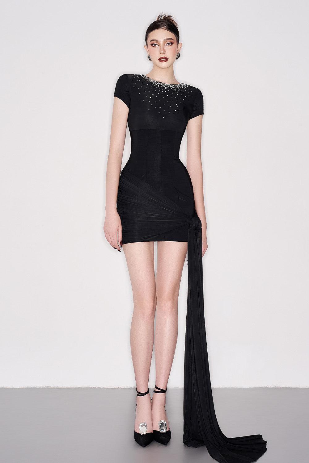 Ephraim Bodycon Extended Flap Crepe Mini Dress