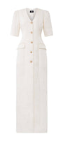 Epitome Sheath Middle Sleeved Brocade Floor Length Dress - MEAN BLVD