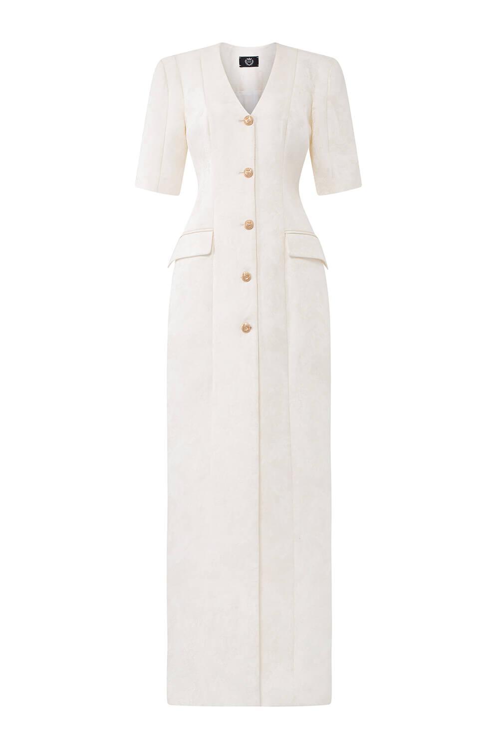 Epitome Sheath Middle Sleeved Brocade Floor Length Dress - MEAN BLVD