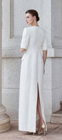 Epitome Sheath Middle Sleeved Brocade Floor Length Dress - MEAN BLVD