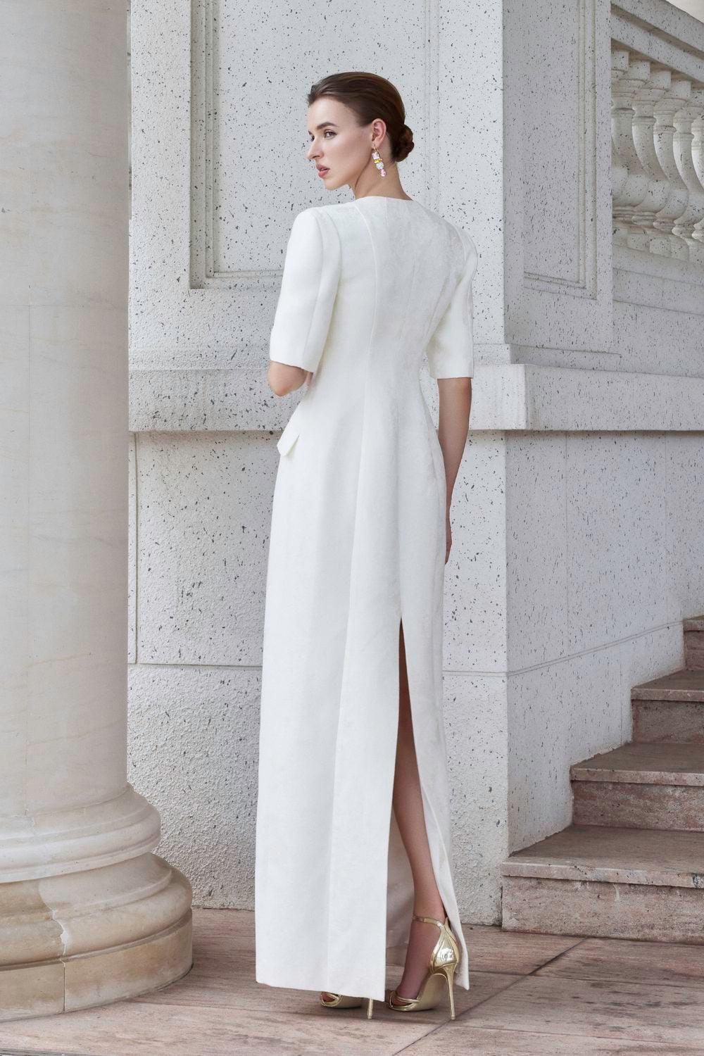 Epitome Sheath Middle Sleeved Brocade Floor Length Dress - MEAN BLVD