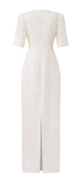 Epitome Sheath Middle Sleeved Brocade Floor Length Dress - MEAN BLVD