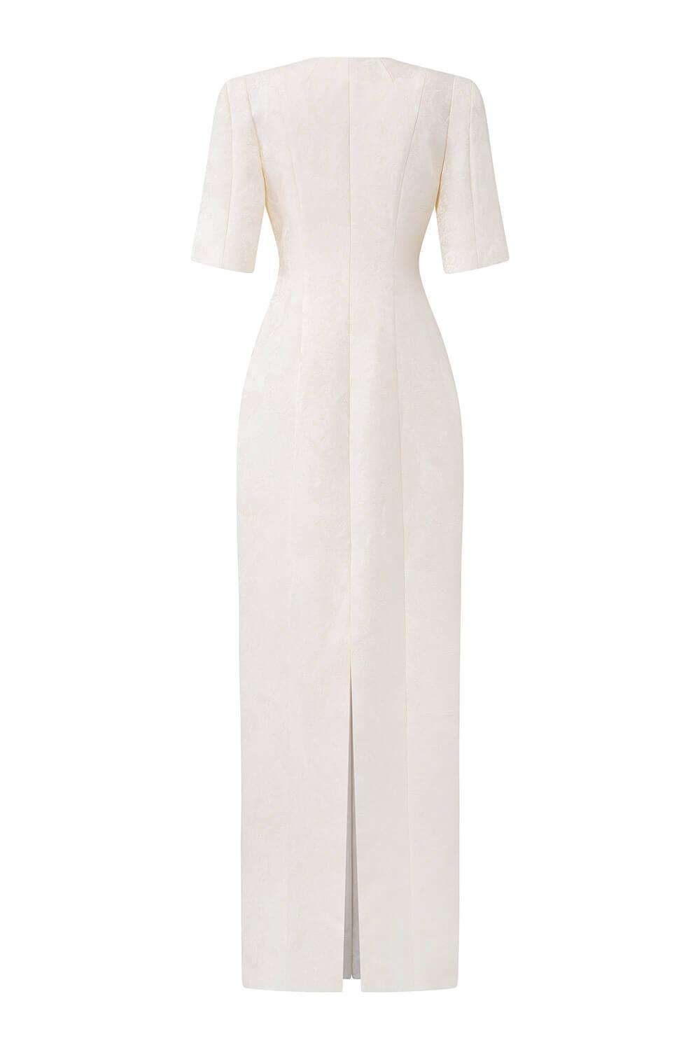 Epitome Sheath Middle Sleeved Brocade Floor Length Dress - MEAN BLVD