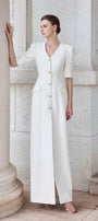 Epitome Sheath Middle Sleeved Brocade Floor Length Dress - MEAN BLVD