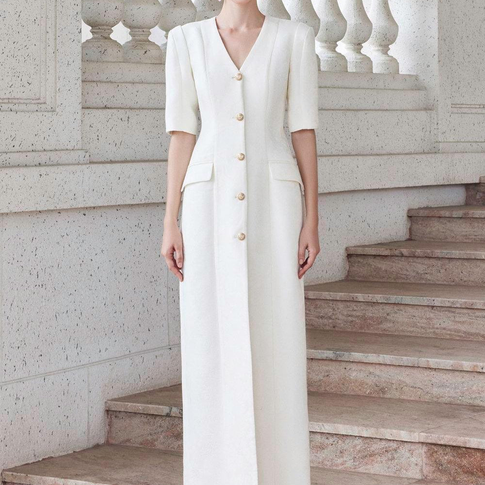 Epitome Sheath Middle Sleeved Brocade Floor Length Dress - MEAN BLVD