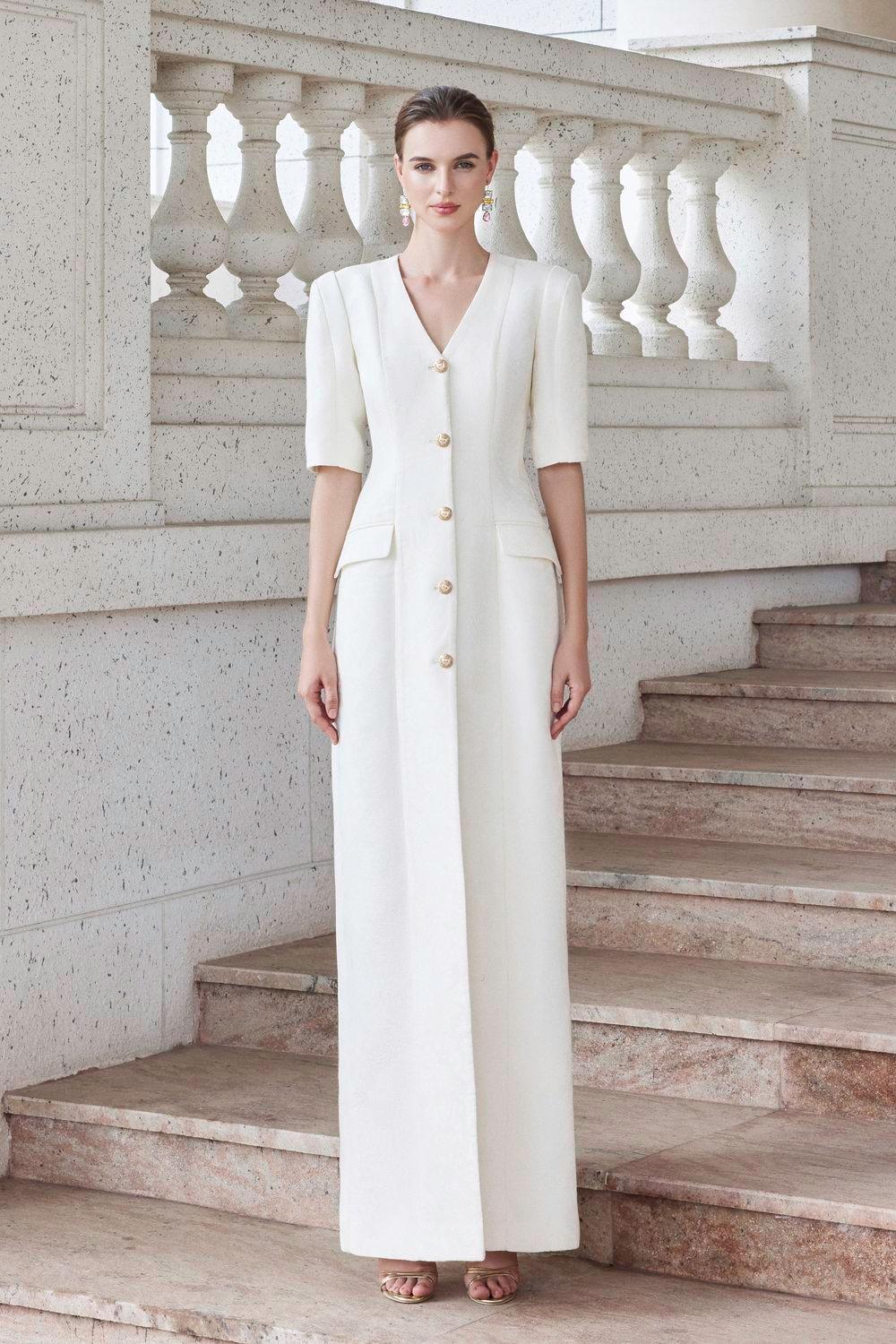Epitome Sheath Middle Sleeved Brocade Floor Length Dress - MEAN BLVD