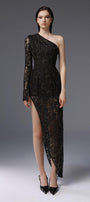 Equinox Asymmetric One Shoulder Embroidered Lace Ankle Length Dress - MEAN BLVD
