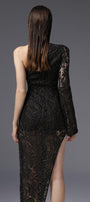 Equinox Asymmetric One Shoulder Embroidered Lace Ankle Length Dress - MEAN BLVD